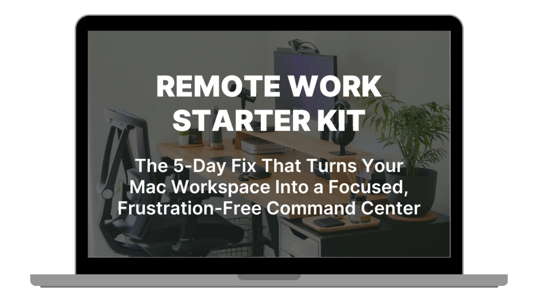 Remote Work Starter Kit MacBook Mockup dark-colored MacBook mockup with text and a laptop computer